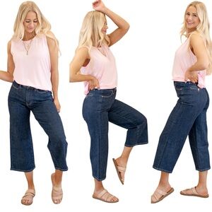 Judy Blue Tummy Control Top Tailored Trouser Crop Wide Leg Dark Jeans Size 11